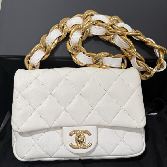 CHANEL Handbags - Chanel Small Flap Funky Town White Quilted Leather with Chunky chain